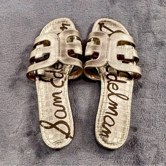 Sam Edelman Metallic Gold Slide Sandals - Picture 3 of 6